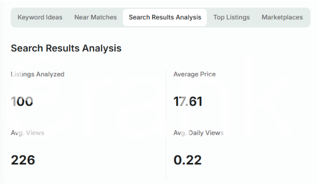 Screenshot from eRank's Keyword Tool displaying Search Results Analysis for the keyword "Christmas ornament".