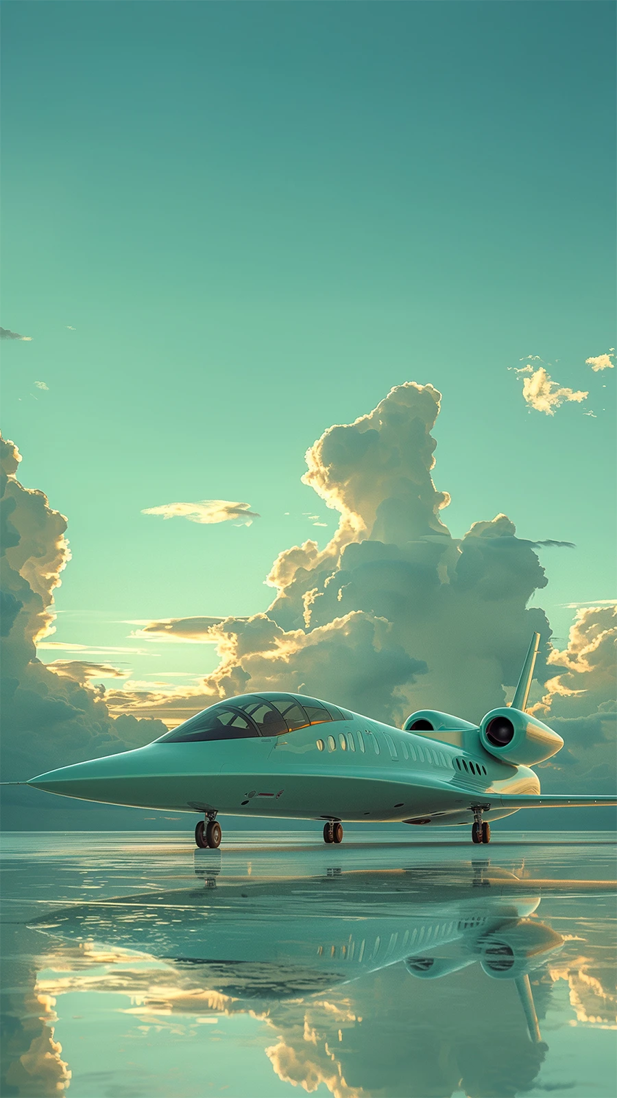 Avion moderne sur une piste au coucher du soleil, symbolisant l’élégance et la performance.