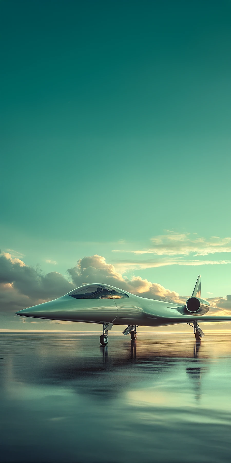 Avion moderne sur une piste au coucher du soleil, symbolisant l’élégance et la performance.