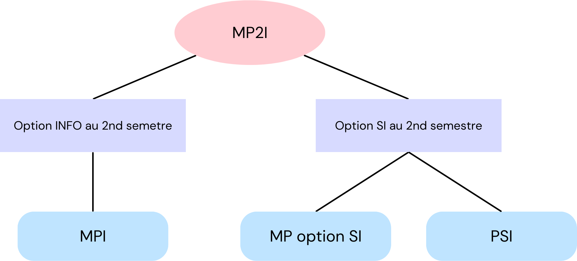 Infographie MP2I filières accessibles en deuxième année MPI, PSI, MP