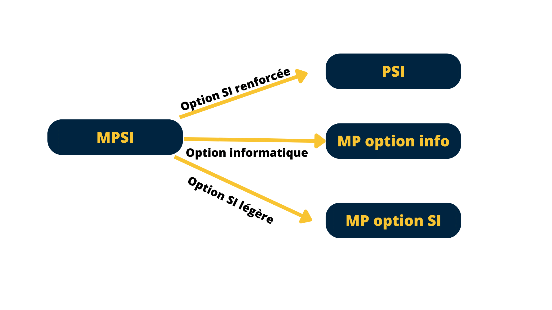 MPSI : infographie filières accessibles en deuxième année (PSI, MP option info, MP option SI)