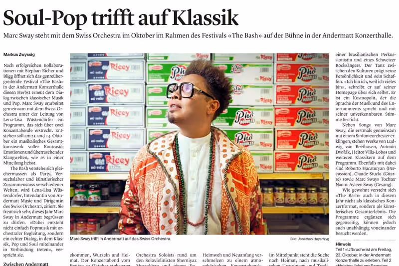 Marc Sway, Swiss Orchestra, The Bash, Andermatt Music, Lena-Lisa Wüstendörfer