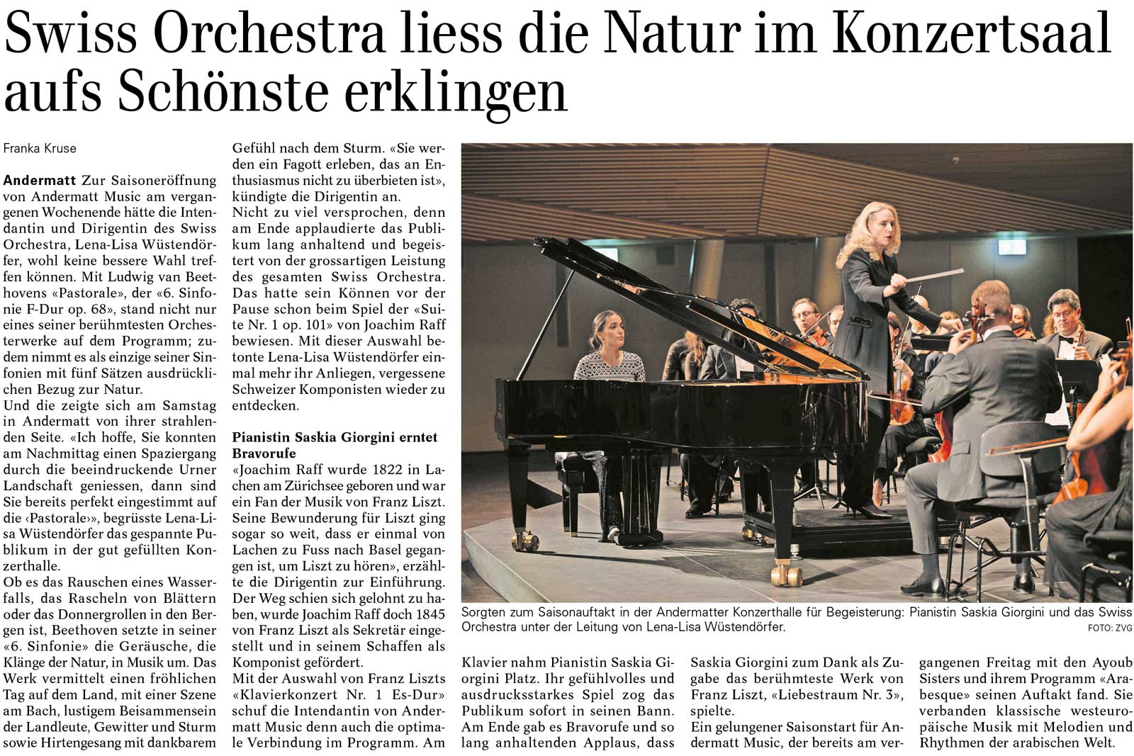Urner Wochenblatt - Swiss Orchestra Saisoneröffnung 2026 von Andermatt Music