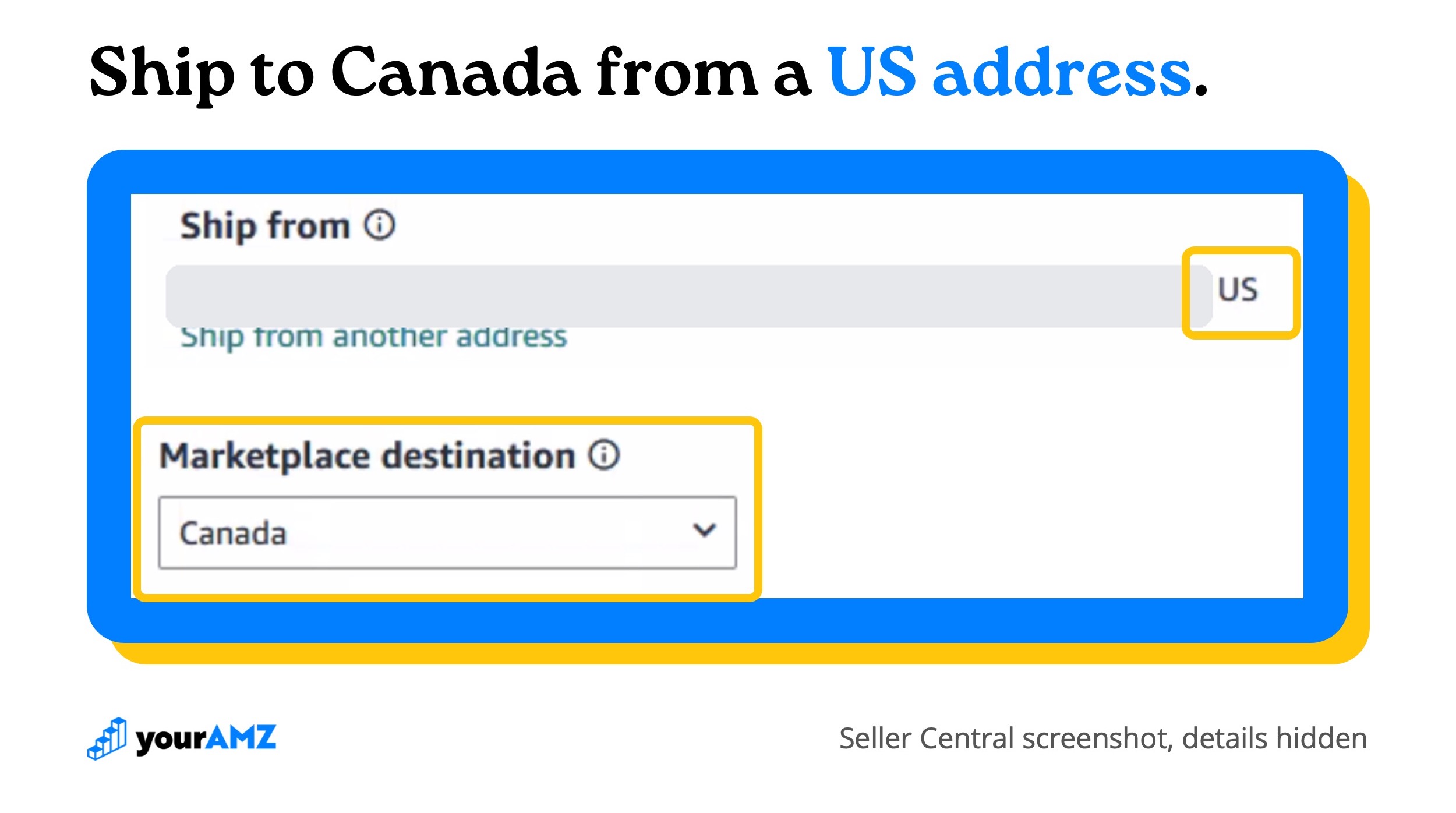 A Canada shipment starts in the same Send to Amazon workflow you use in the US. Set Canada as the marketplace destination.