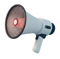 White and gray handheld megaphone with a red light indicator on the speaker side.