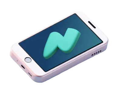 White iPhone displaying a blue-green Rightcharge company logo.