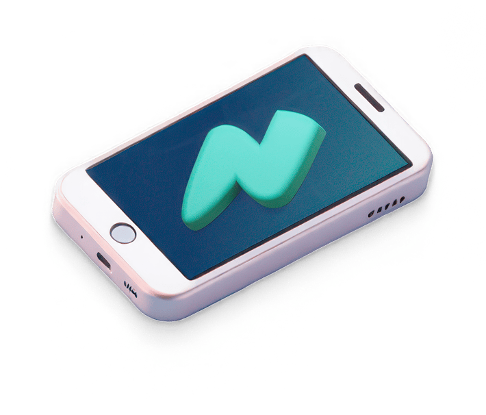 White smartphone displaying the green Messenger app icon on its screen.