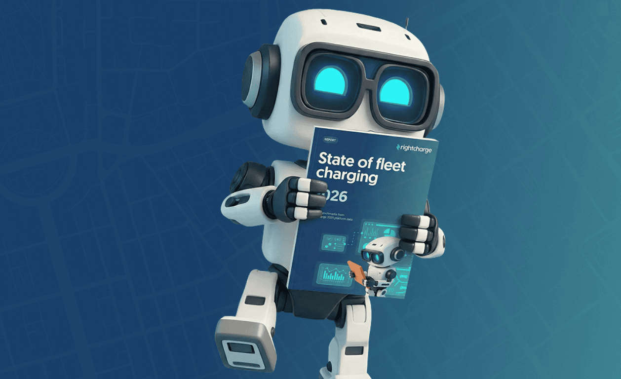 Robot (Penny) holding Rightcharge's Annual Report