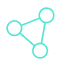Turquoise network diagram with three connected nodes on a white background.