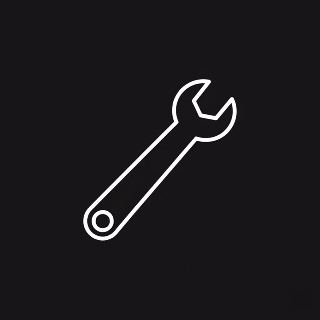 White wrench icon on a black background.