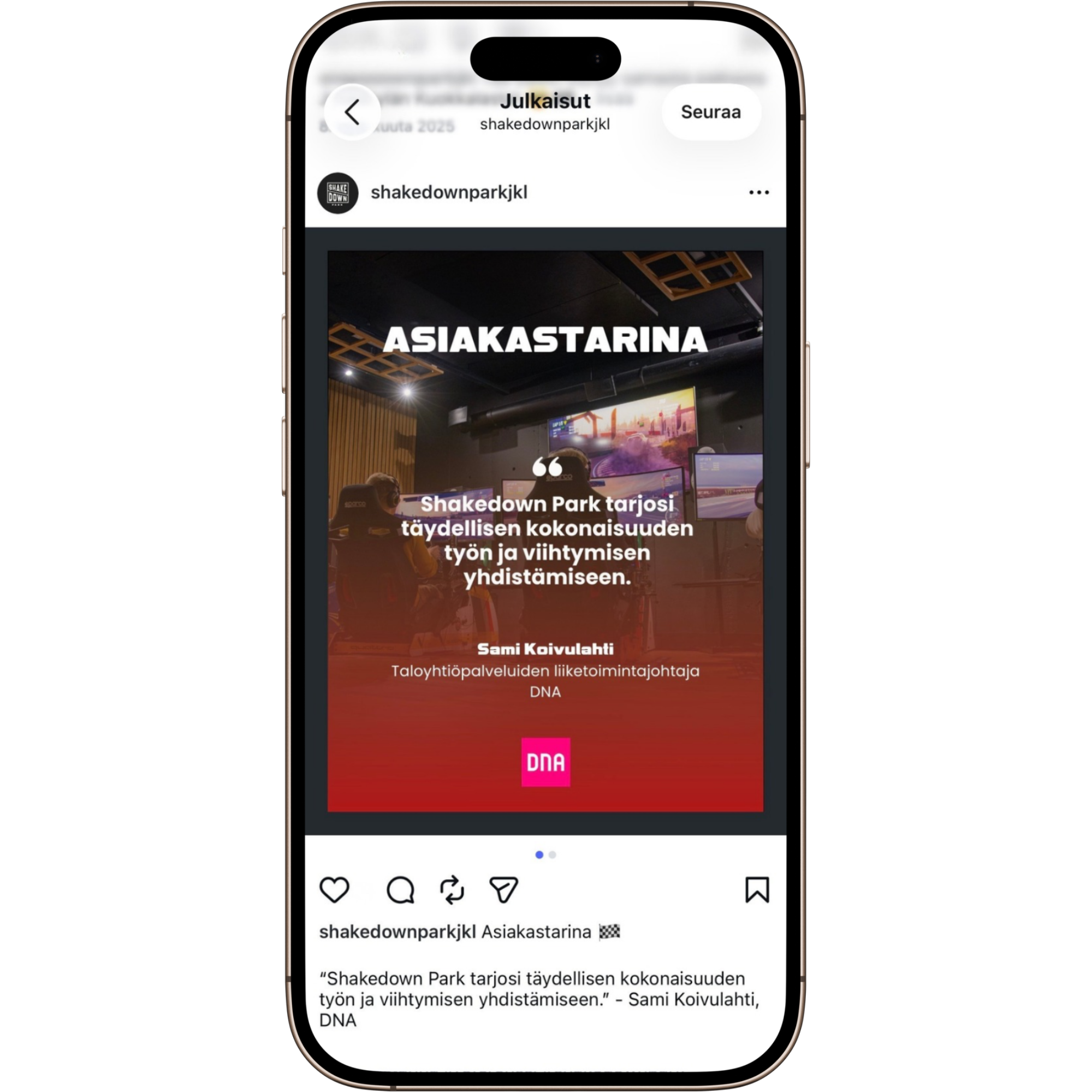 Mockup kuva Shakedown Parkin Instagram postauksesta
