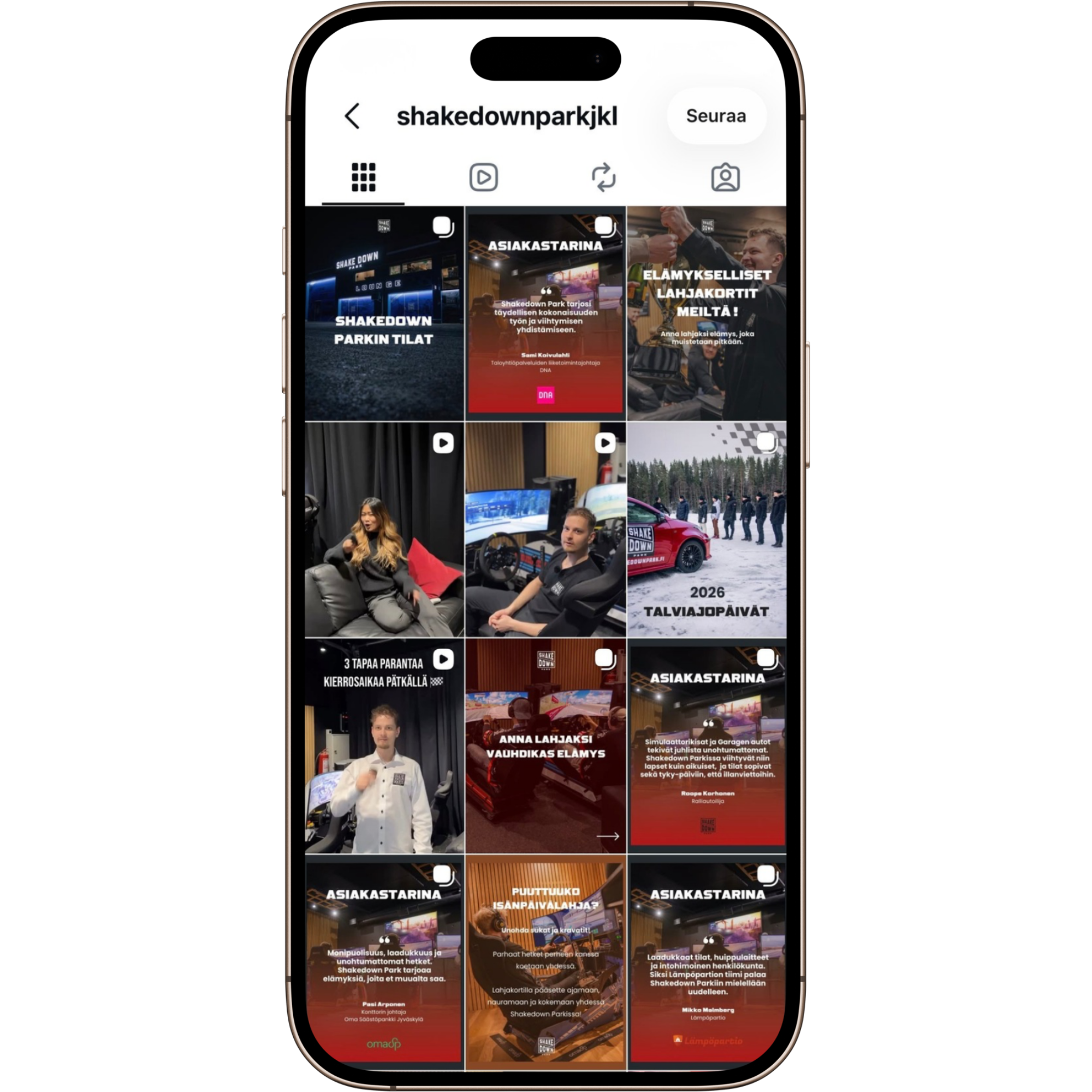 Mockup kuva Shakedown Parkin Instagram feedistä