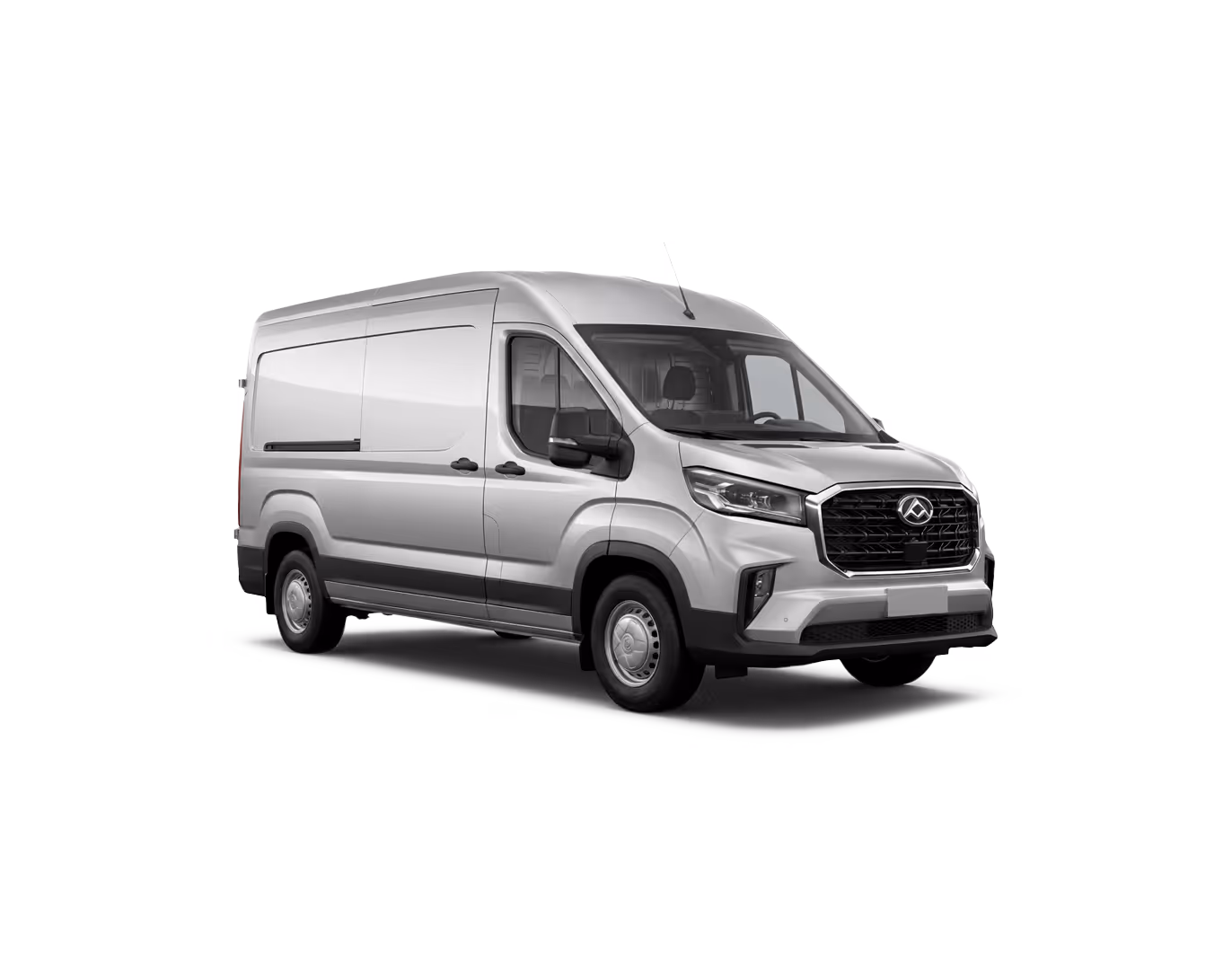 Silver delivery van with a modern design isolated on a white background.
