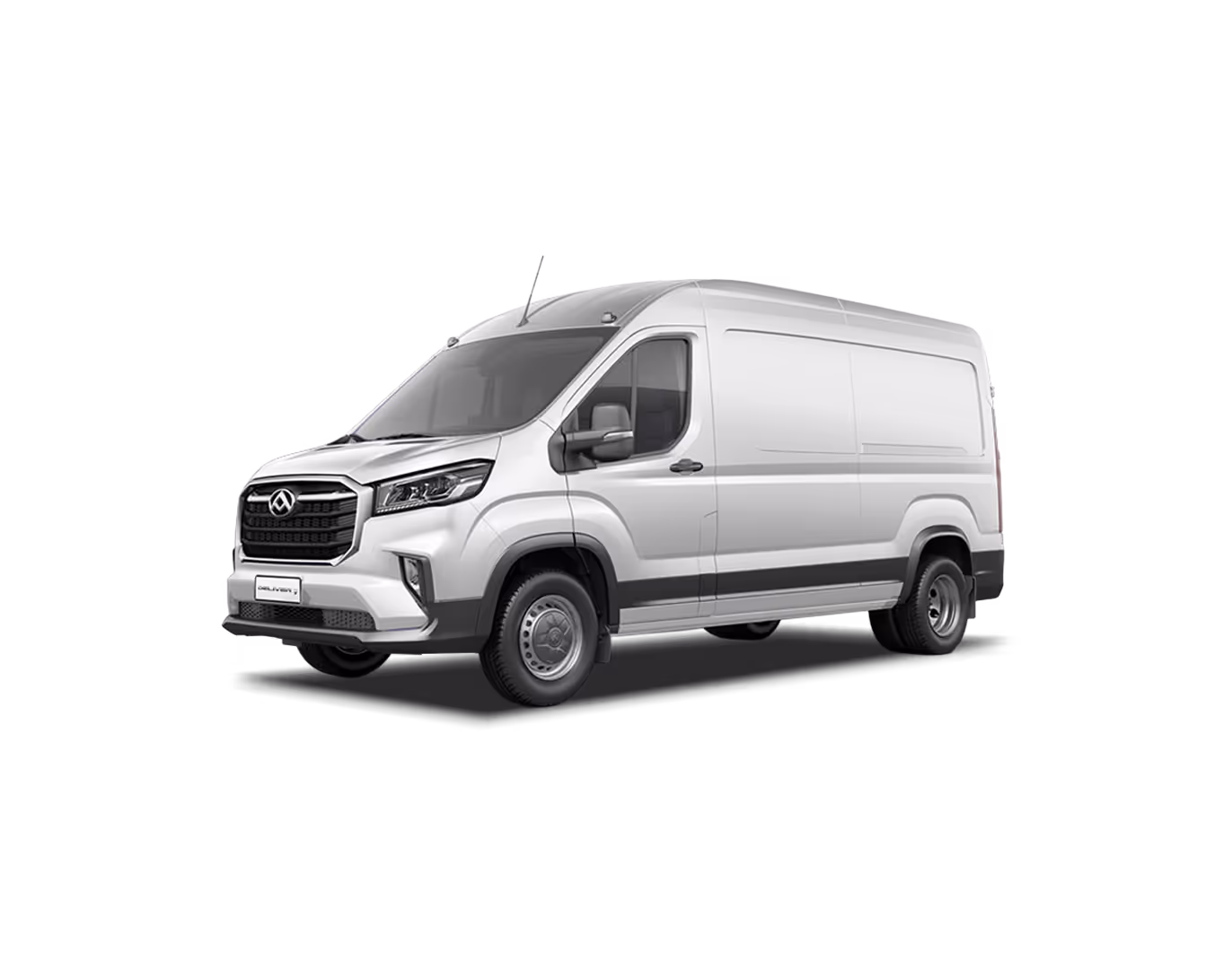 Silver delivery van with a modern design isolated on a white background.