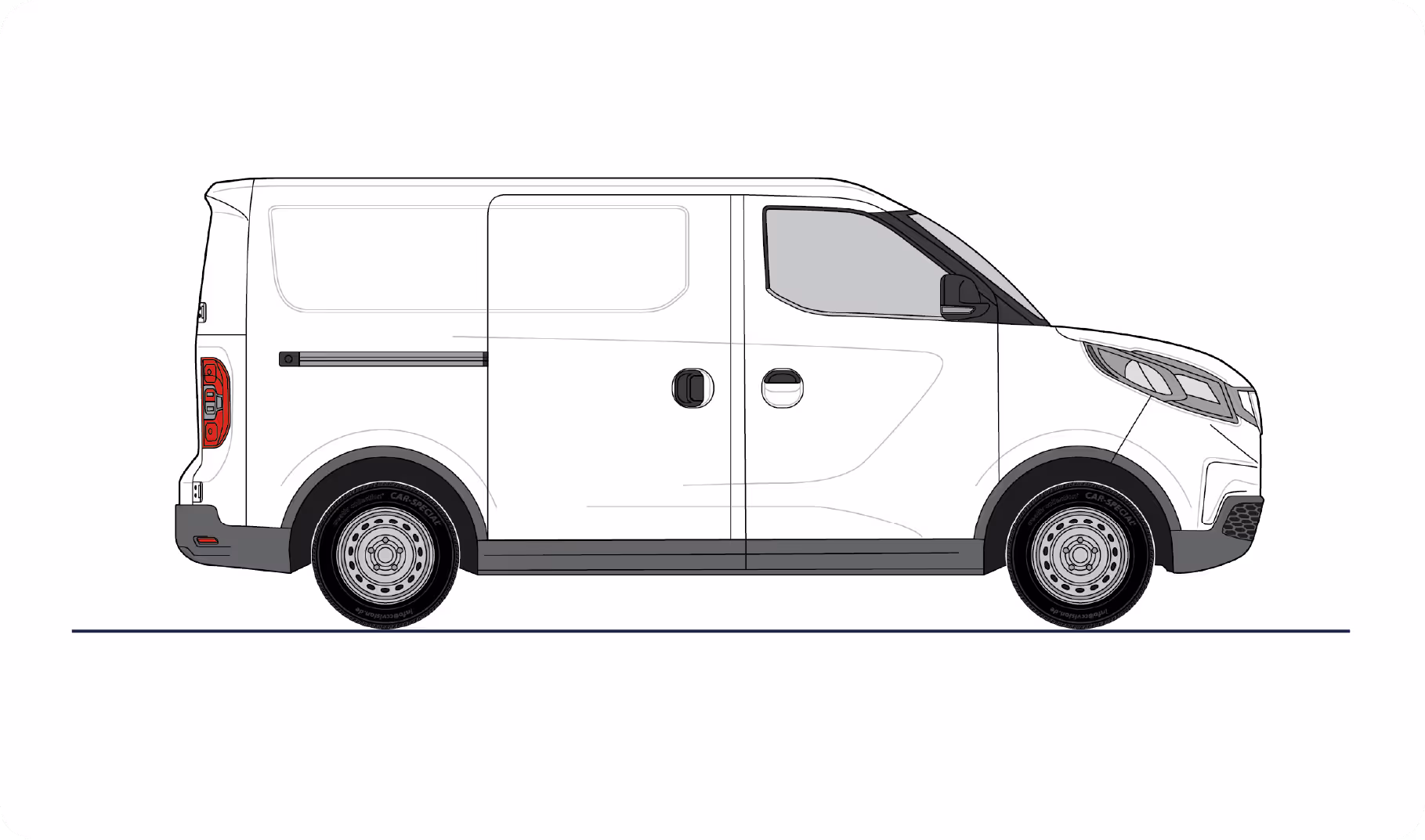 Side view illustration of a white cargo van with two side doors and tinted windows.