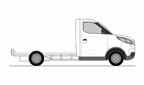 Side view illustration of a white flatbed delivery truck with no cargo.