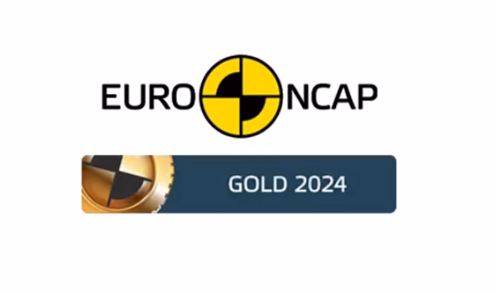 Euro NCAP logo with a yellow and black crash test symbol above the text 'GOLD 2024' on a blue and gold badge.