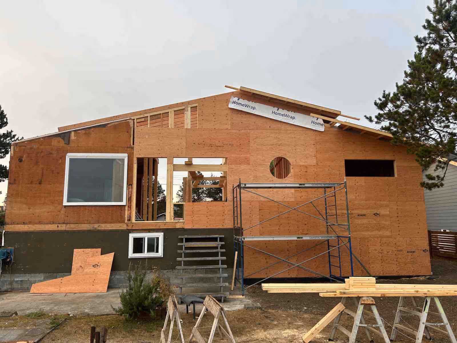 A under construction wood building