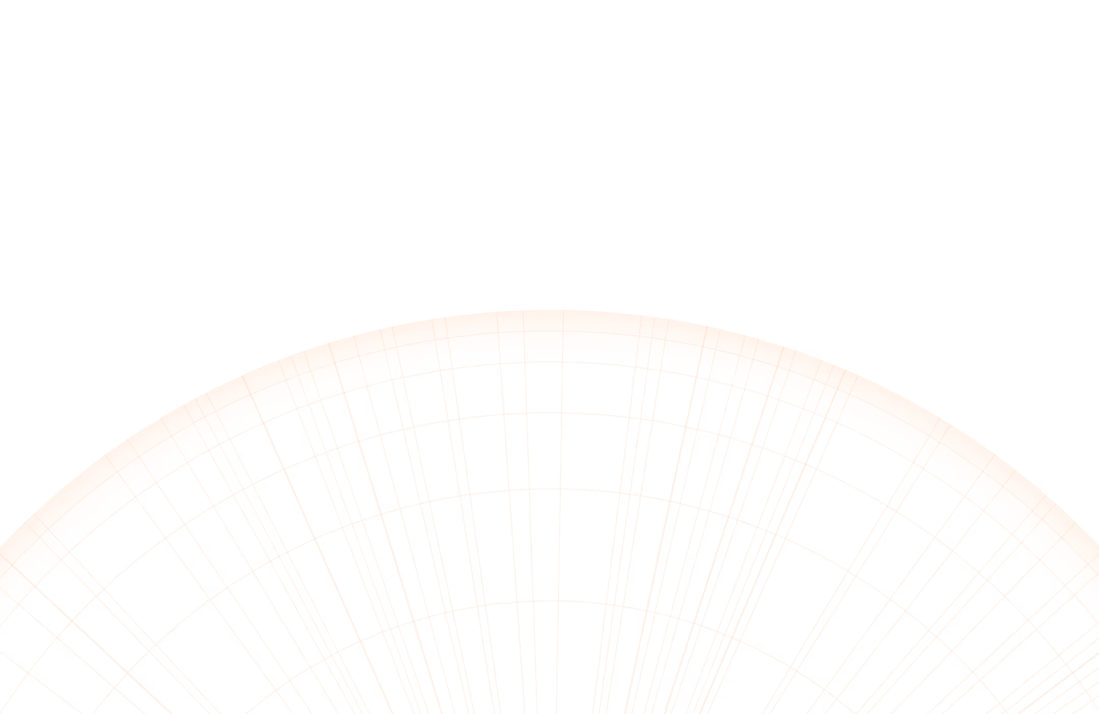 Top half of a glowing orange circular grid or sphere wireframe on a black background.