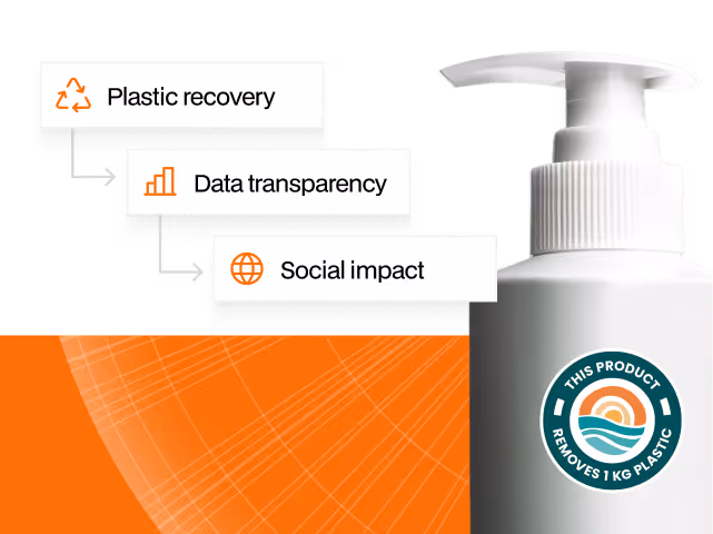 Plastic recovery product label highlighting data transparency and social impact