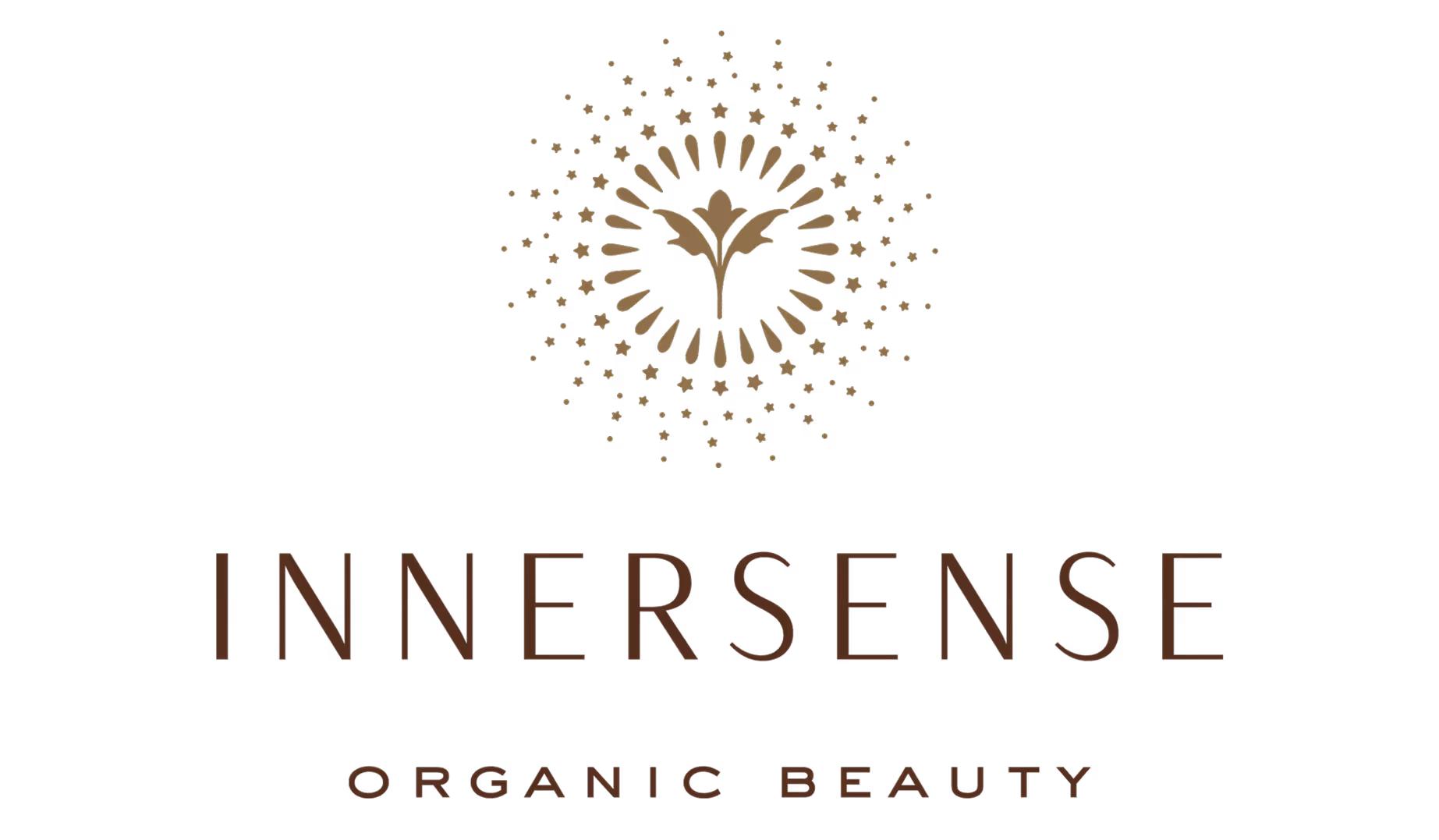 Innersense Organic Beauty logo with a stylized floral design surrounded by small dots above the brand name.