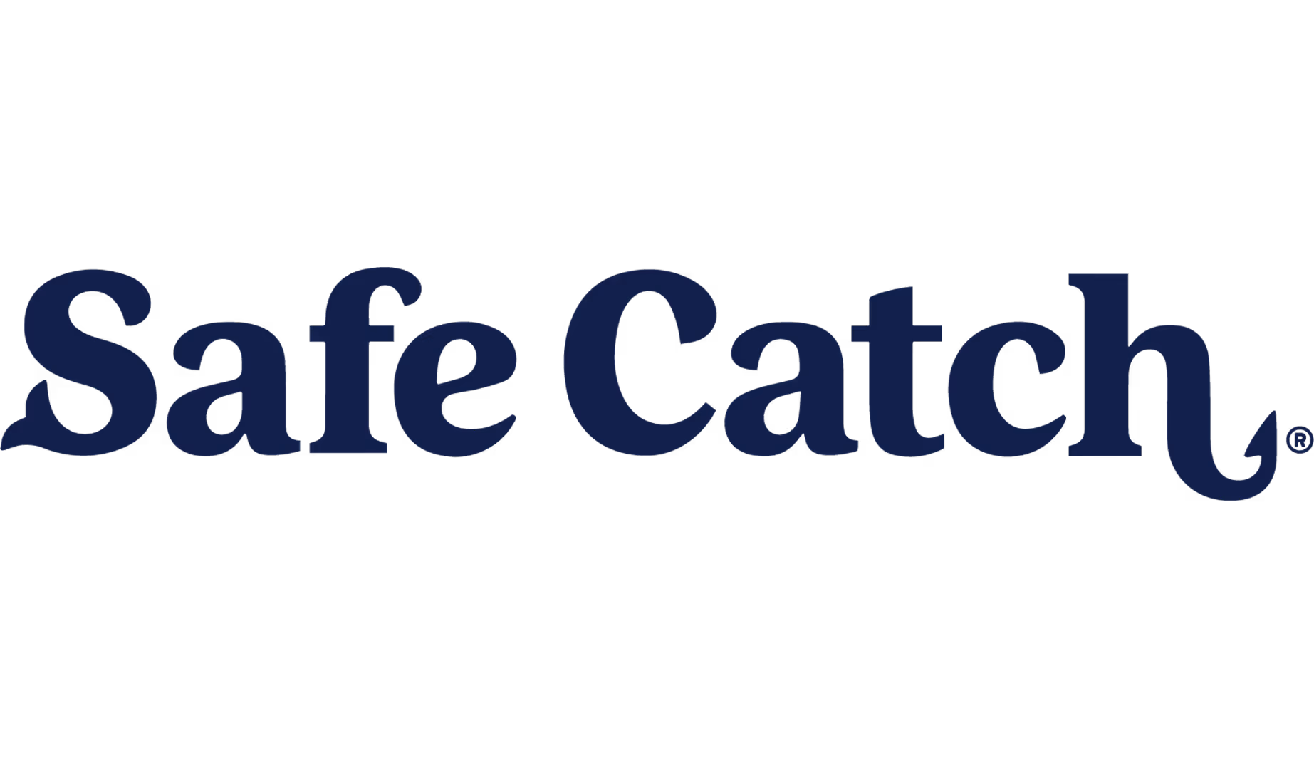 Safe Catch logo with stylized text and fish hook integrated into the letter h.