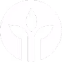 White circle with three stylized leaves forming a Y shape inside on a black background.