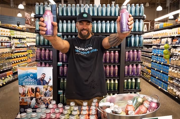 Jason Momoa's bottle water Mananalu found that their action on plastic pollution was a key component in being stocked at Sprouts and Whole Foods stores as it aligned with the retailers' values.