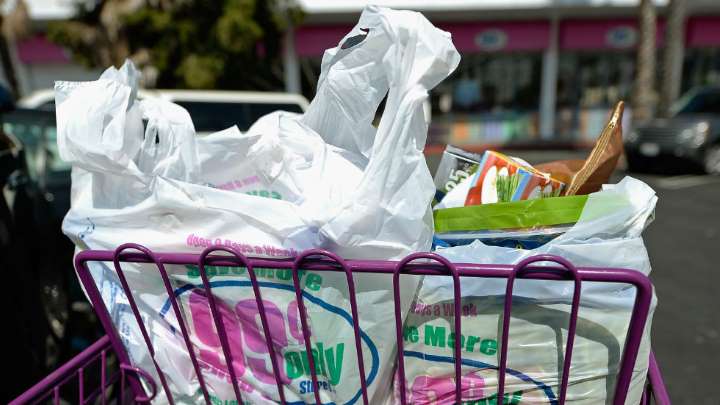 Plastic bags in a shopping cart 