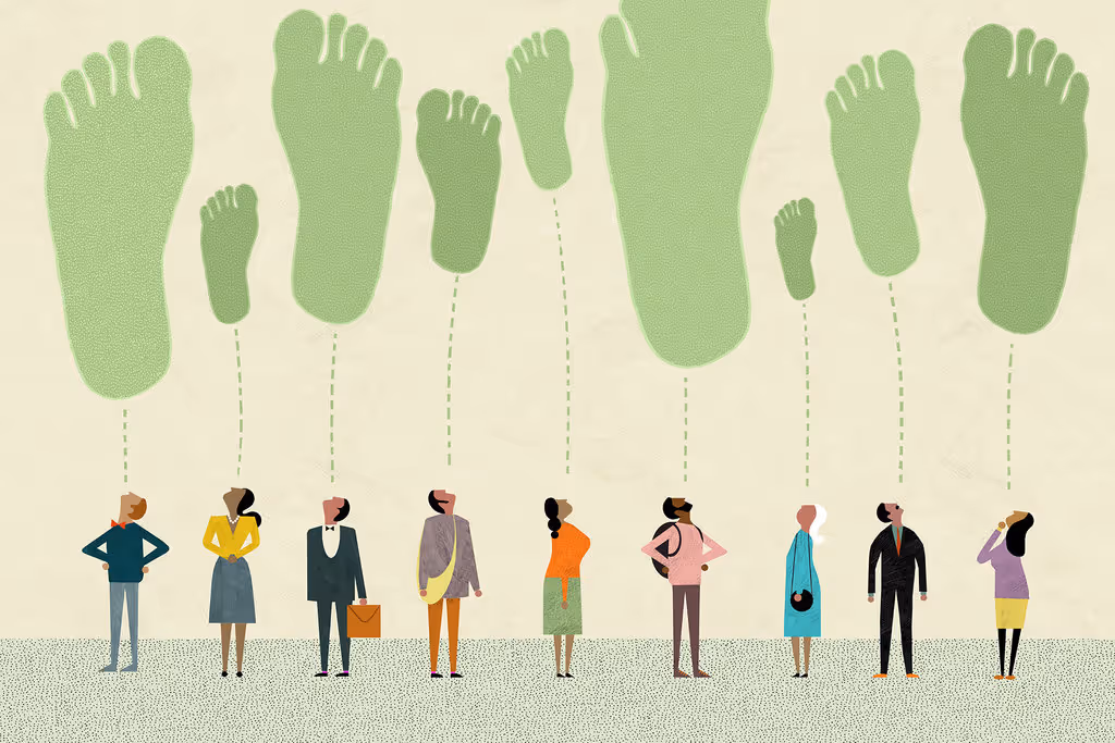 Illustration showing the different carbon footprints of different people
