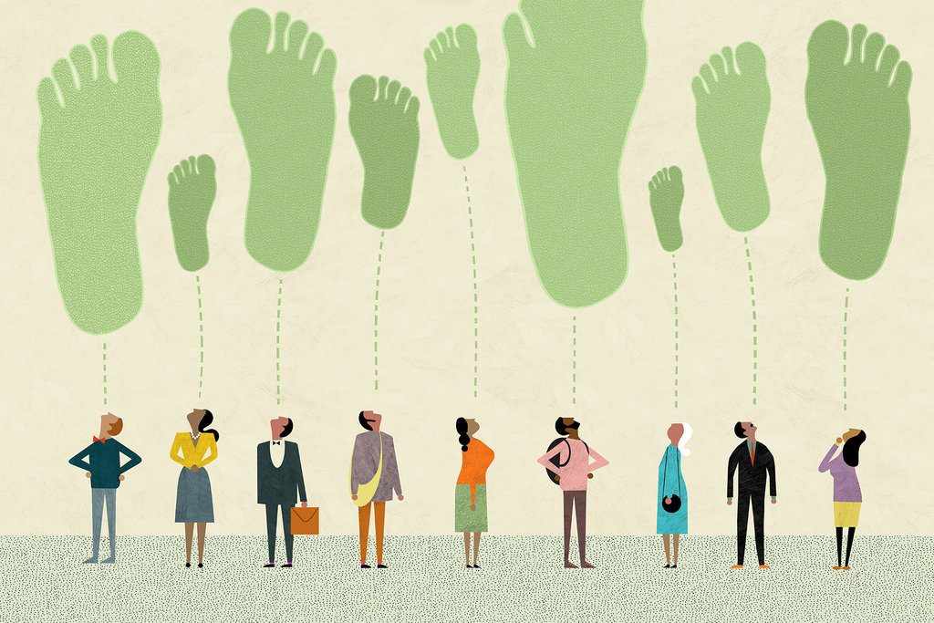 Illustration showing the different carbon footprints of different people