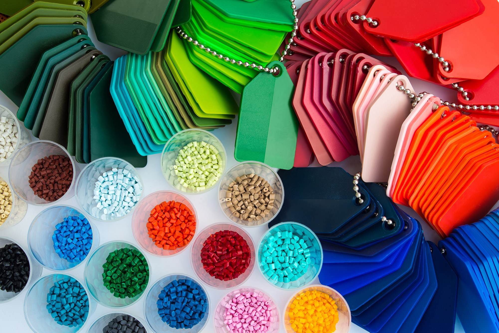 Different types and colours of plastic and the chemicals they ise