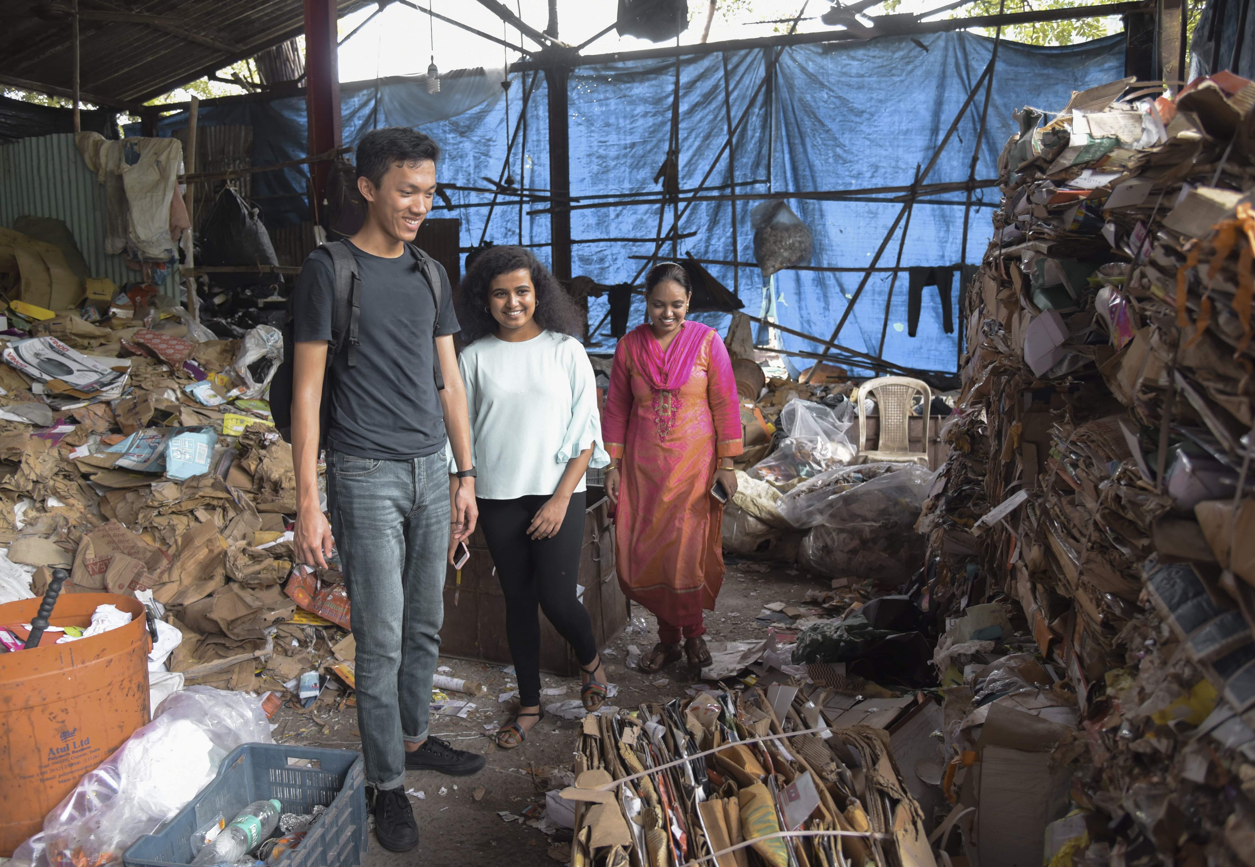 Our co-founders Peter Wang Hjemdahl and Savinka Balasubramanian in a waste recycling enterprise in India