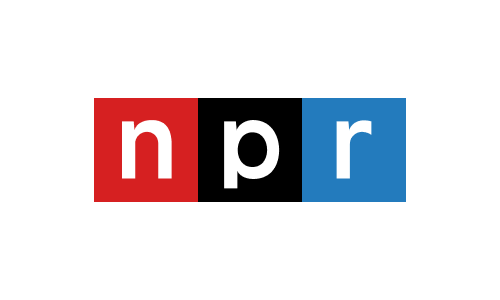 NPR logo. “N” with red background. “P” with black background. “R” with blue background. The main background behind all letters is white.
