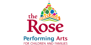 Logo with a stained-glass dome at the top, resembling a theater or a landmark building. Below the dome, the text reads: "the Rose Performing Arts FOR CHILDREN AND FAMILIES." The words "the Rose" are in large letters. "Performing Arts" is in bold, and "FOR CHILDREN AND FAMILIES" is in smaller letters underneath.