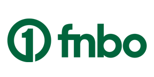 A black logo that features a circle with the number 1 inside it, followed by the letters "fnbo" in lowercase, all in a bold sans-serif font. The background is white.
