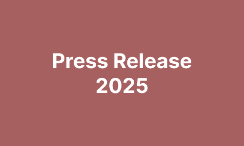 Coral background. White text says, “Press Release 2025.”