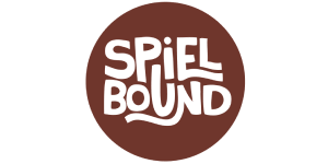 Spielbound logo: a brown circle with “Spielbound” on top in a fun font, all caps