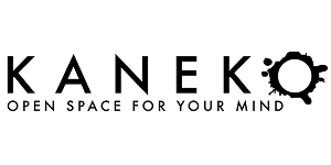 Kaneko logo: Kaneko in black text except the “o” is in an abstract font or design, the rest of the text says, “Open Space For Your Mind”