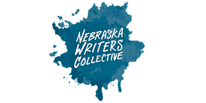 The “Nebraska Writers Collective” in white text on top of a blue splatter paint like design.