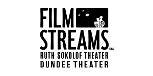 Film Streams logo: “Film Streams Ruth Sokolof Theater; Dundee Theater” in black text and in the top right corner, a rectangular black background with a white boat