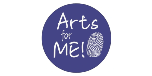 Logo: Purple circle that says Arts for Me with a finger print 