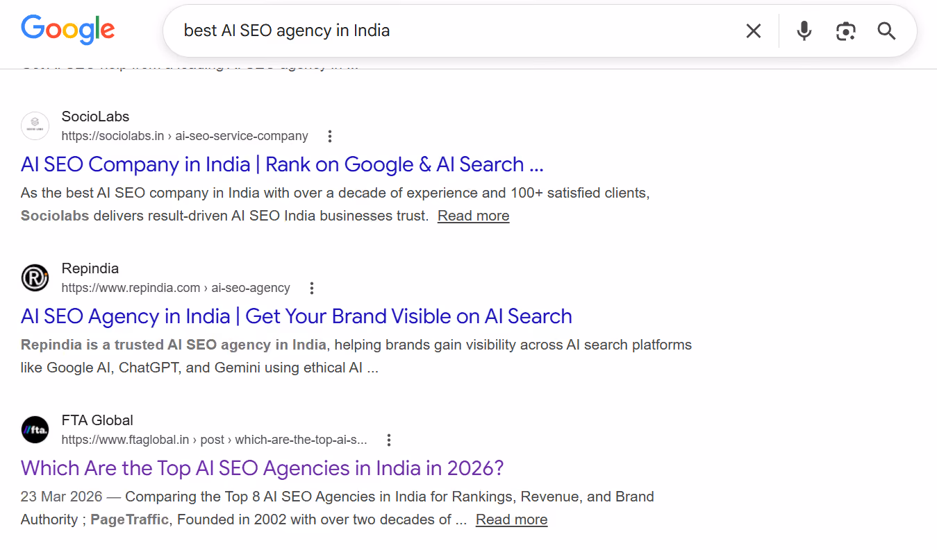 google search for  best ai seo agency 