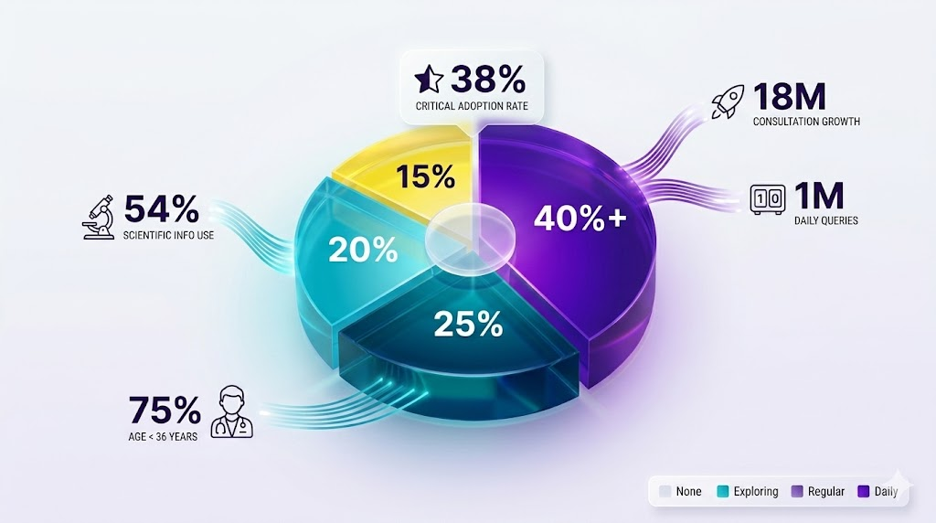pie chart depicting numbers of ai adopters amongst doctors