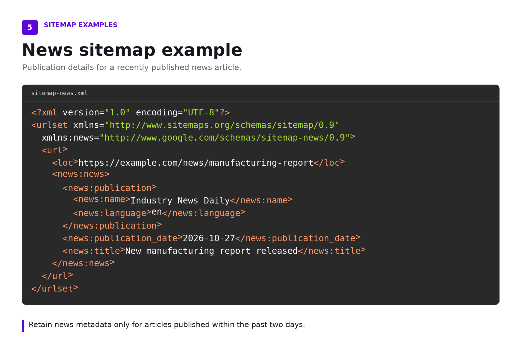 XML sitemaps example