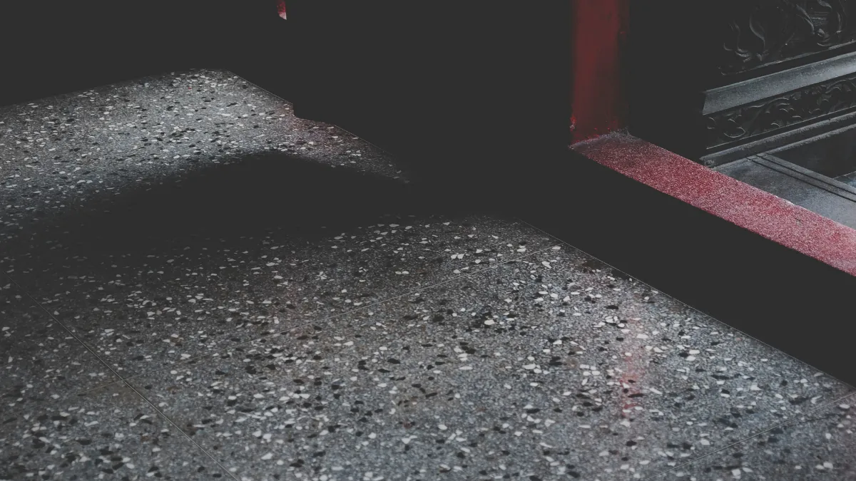 Metallic decorative concrete floor in Oxnard showroom with high-gloss finish