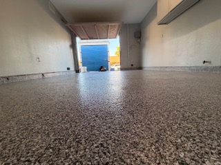 Garage epoxy flake floor in Calabasas