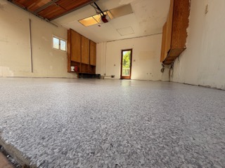Gray flake epoxy garage floor in Camarillo