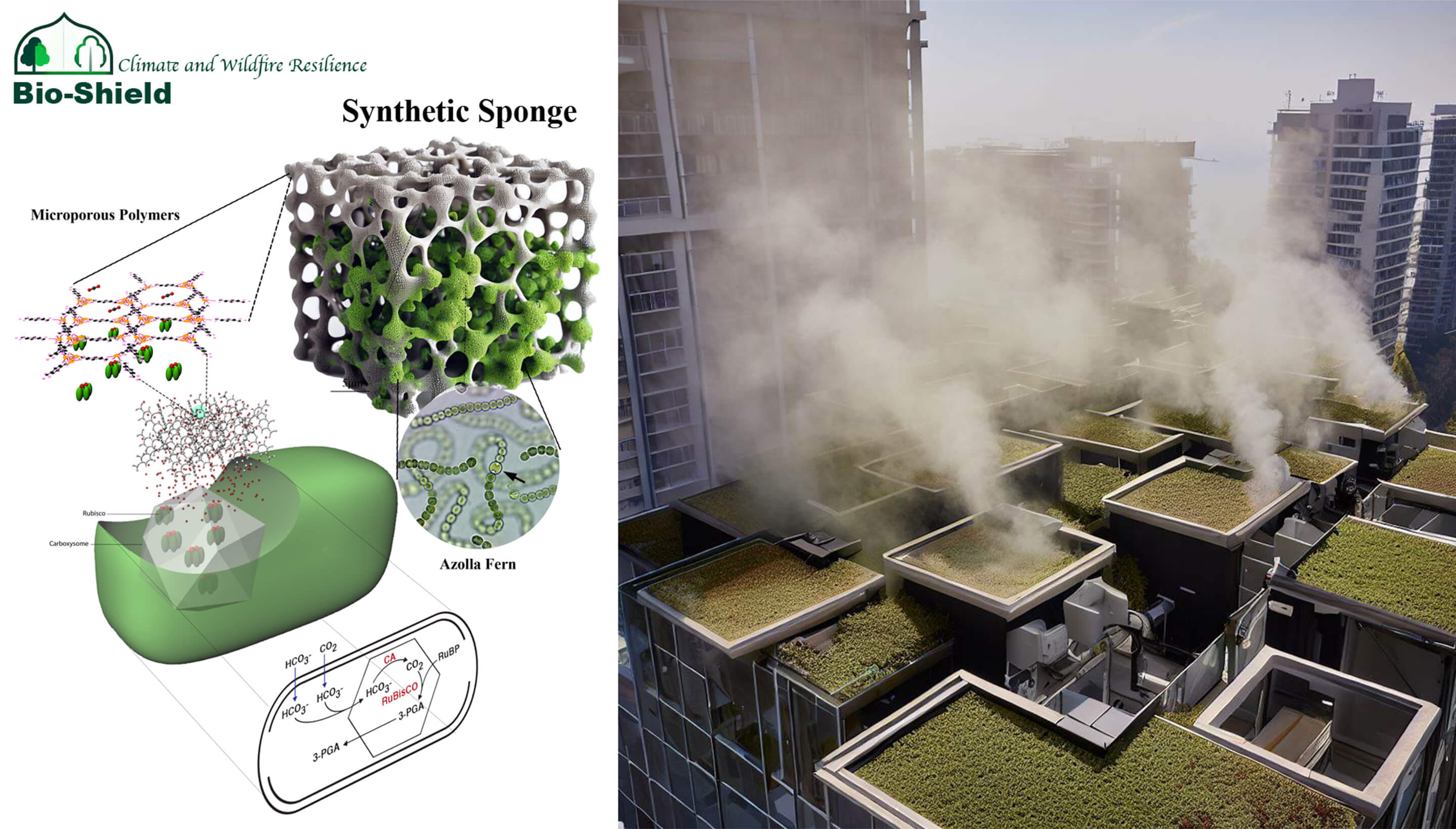 Rooftops of buildings covered with Bio-Shield synthetic sponge.