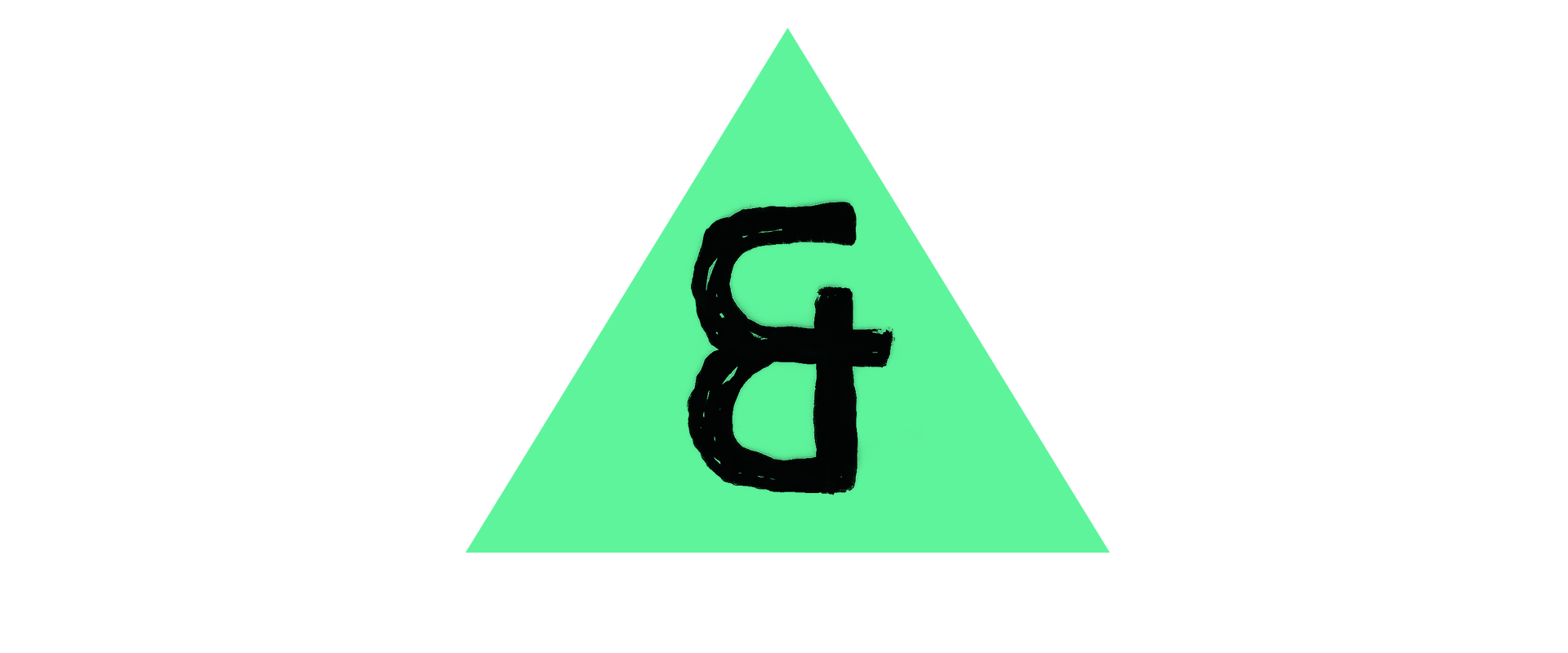 A bold, black ampersand (&) symbol is centered inside a green triangle with a white background. The ampersand has a hand-drawn appearance, and the overall design is simple and minimalistic, with the green triangle standing out against the white backdrop.